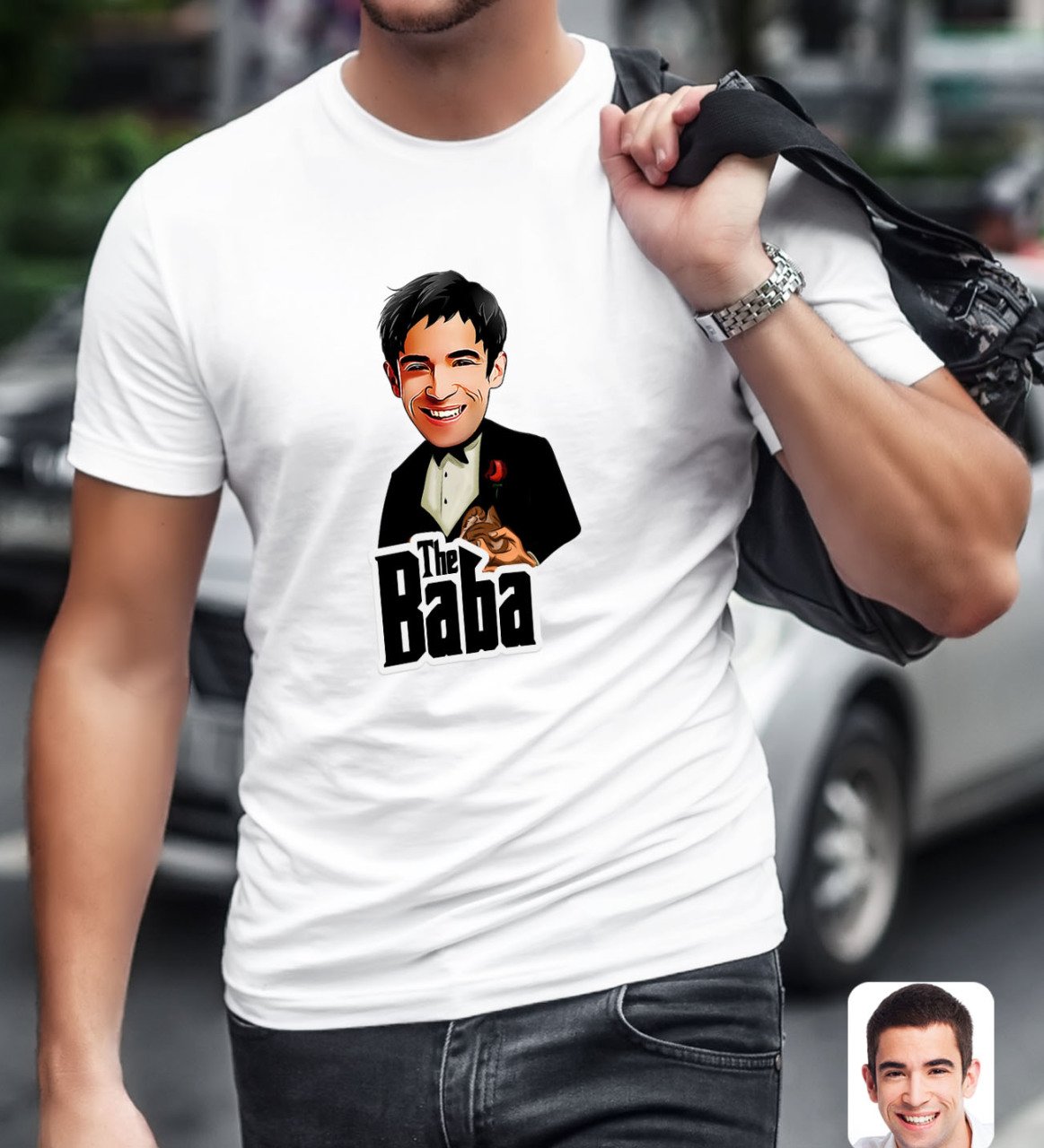 Kişiye Özel Godfather Baba Karikatürlü Beyaz T-Shirt-4