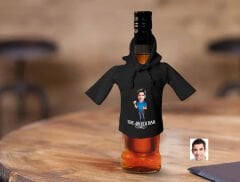 BK Gift Kişiye Özel Karikatürlü Mini Siyah İçki Şişesi Tişörtü , Ev Bar Dekoru, Viski, Şarap, Votka, Rakı Şişesi Tişörtü, Ev Barı-11