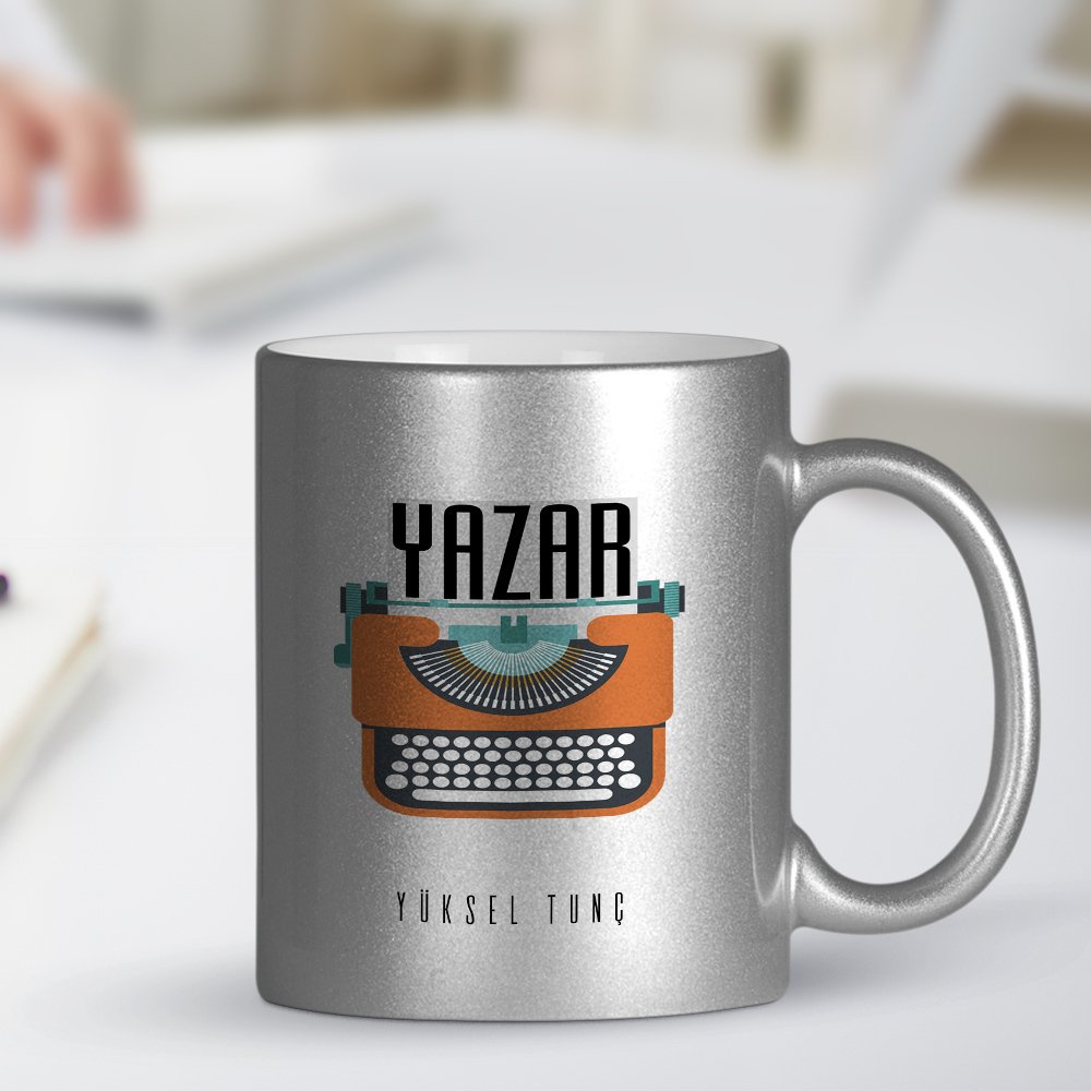 Kişiye Özel Mesleki Yazar Gümüş Yaldızlı Kupa Bardak - 2