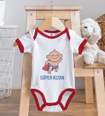 BK Kids Süper Kızan Tasarımlı Kırmızı Bebek Body Zıbın ve Mama Önlüğü Hediye Seti-1