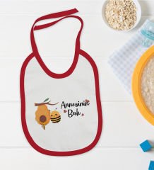 BK Kids Annesinin Balı Tasarımlı Kırmızı Bebek Mama Önlüğü-1