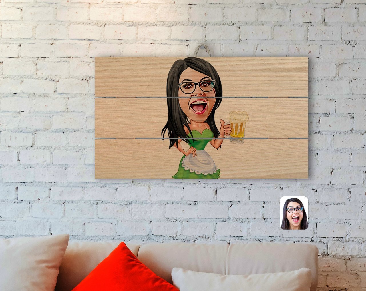 Kişiye Özel Kadın Karikatürlü Otantik Ahşap Palet Tablo-30