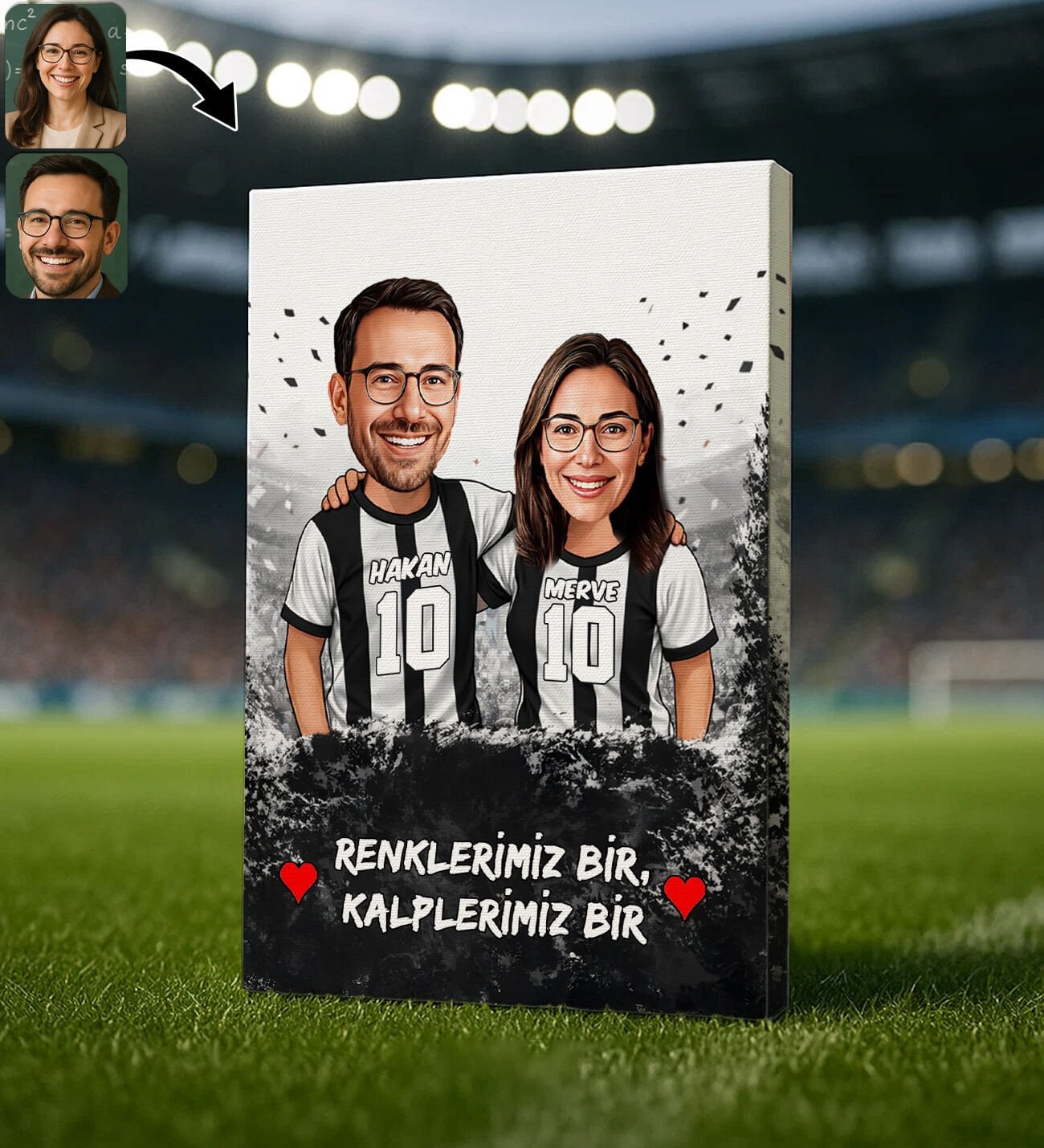 BK Gift Kişiye Özel İsimli Siyah-Beyaz Sevgili Karikatürlü Kanvas Tablo-1, Ev Hediyesi, Doğum Günü Hediyesi, Taraftar Hediyesi
