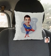 Kişiye Özel Süper Adam Karikatürlü Kare Araç Koltuk Yastığı-1