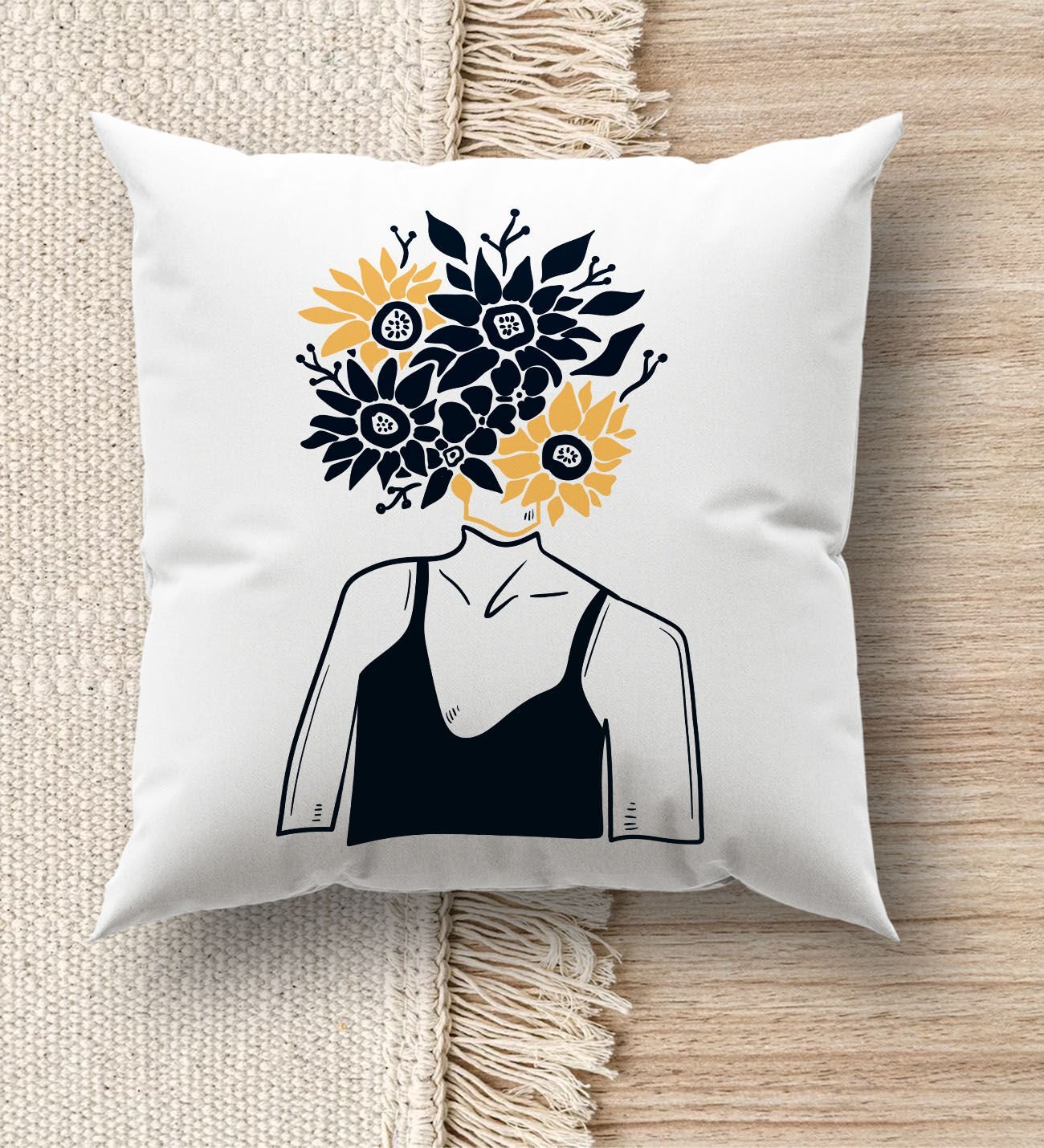 BK Gift Modern Art Tasarımlı Beyaz Kırlent Yastık, Ev Hediyesi, Ev Dekorasyonu, Dekoratif Hediye-14
