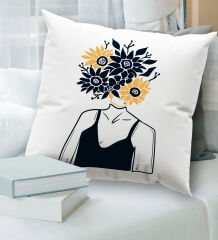 BK Gift Modern Art Tasarımlı Beyaz Kırlent Yastık, Ev Hediyesi, Ev Dekorasyonu, Dekoratif Hediye-14