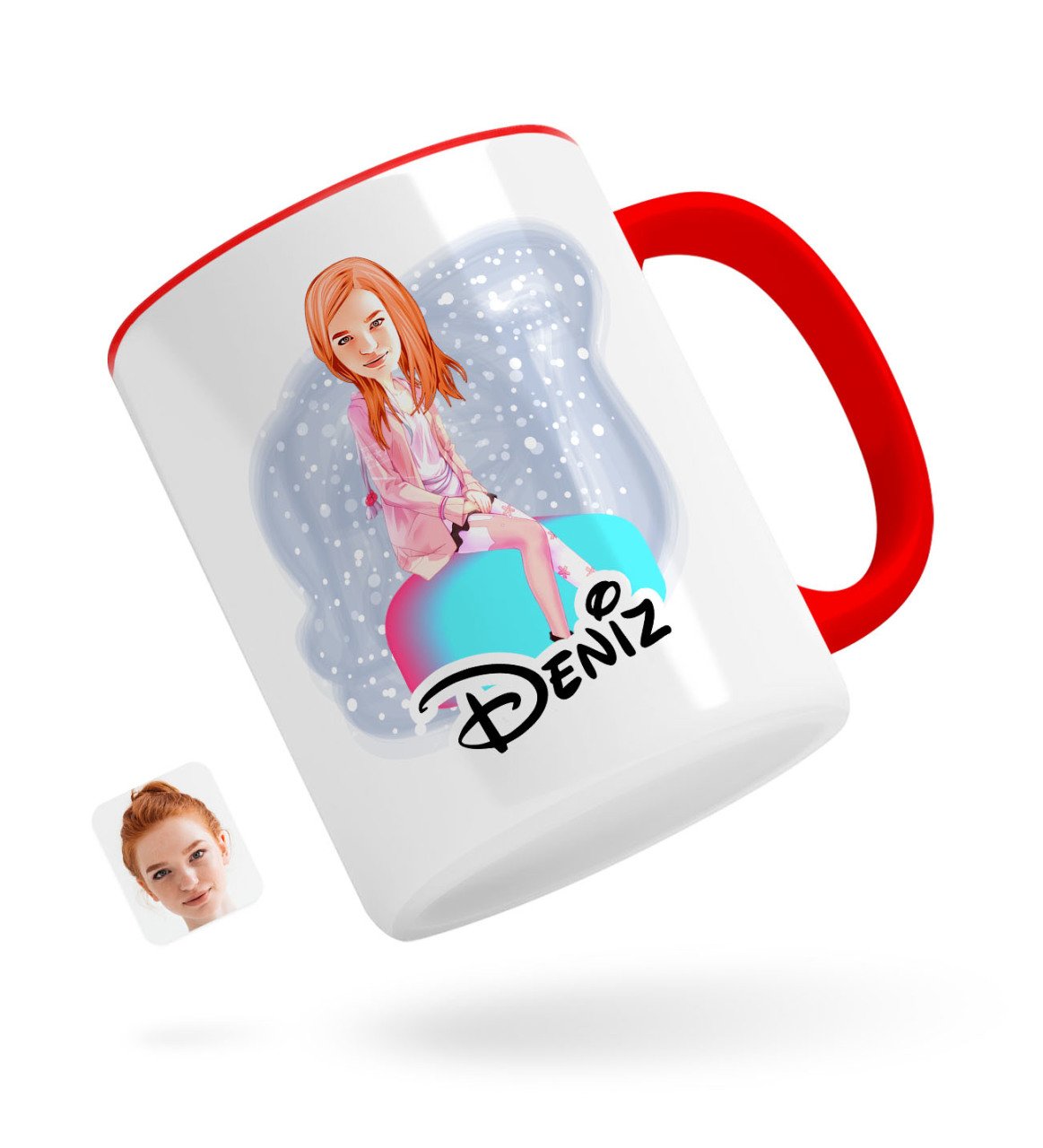 Kişiye Özel Kadın Karikatürlü Kırmızı Kupa Bardak-32