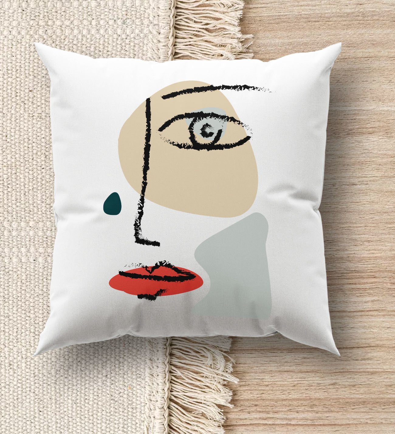 BK Gift Modern Art Tasarımlı Beyaz Kırlent Yastık, Ev Hediyesi, Ev Dekorasyonu, Dekoratif Hediye-15