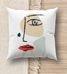 BK Gift Modern Art Tasarımlı Beyaz Kırlent Yastık, Ev Hediyesi, Ev Dekorasyonu, Dekoratif Hediye-15