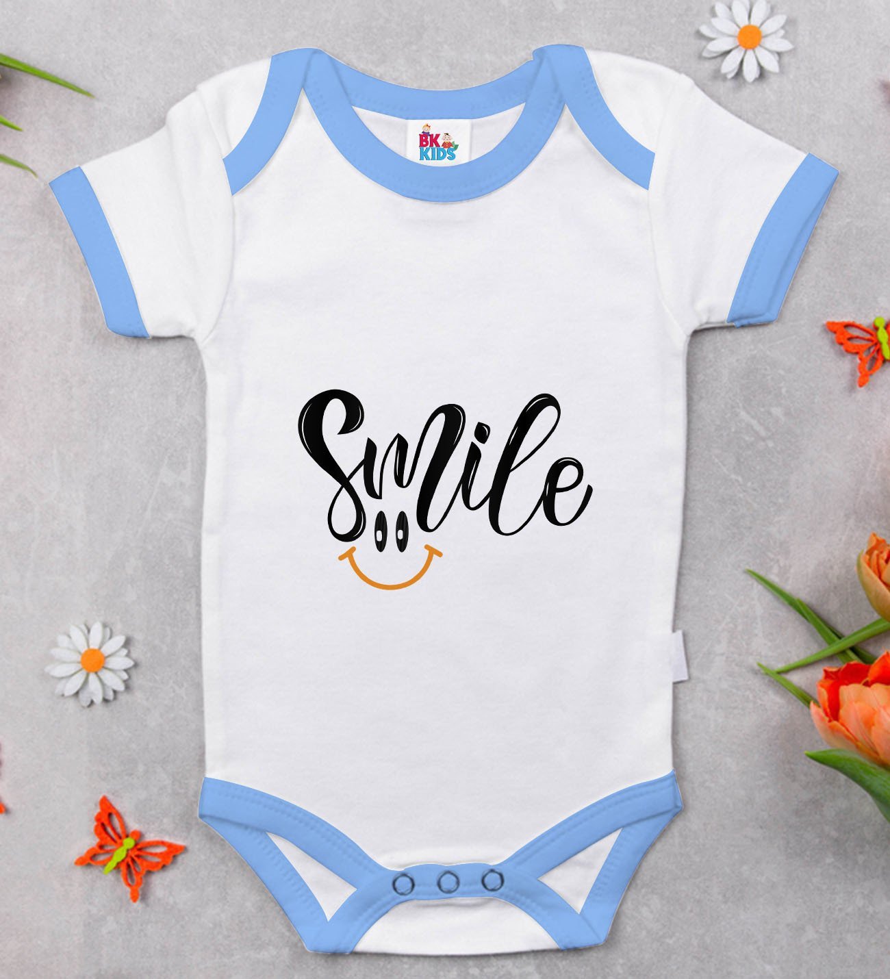 BK Kids Smile Tasarımlı Mavi Bebek Body Zıbın-1