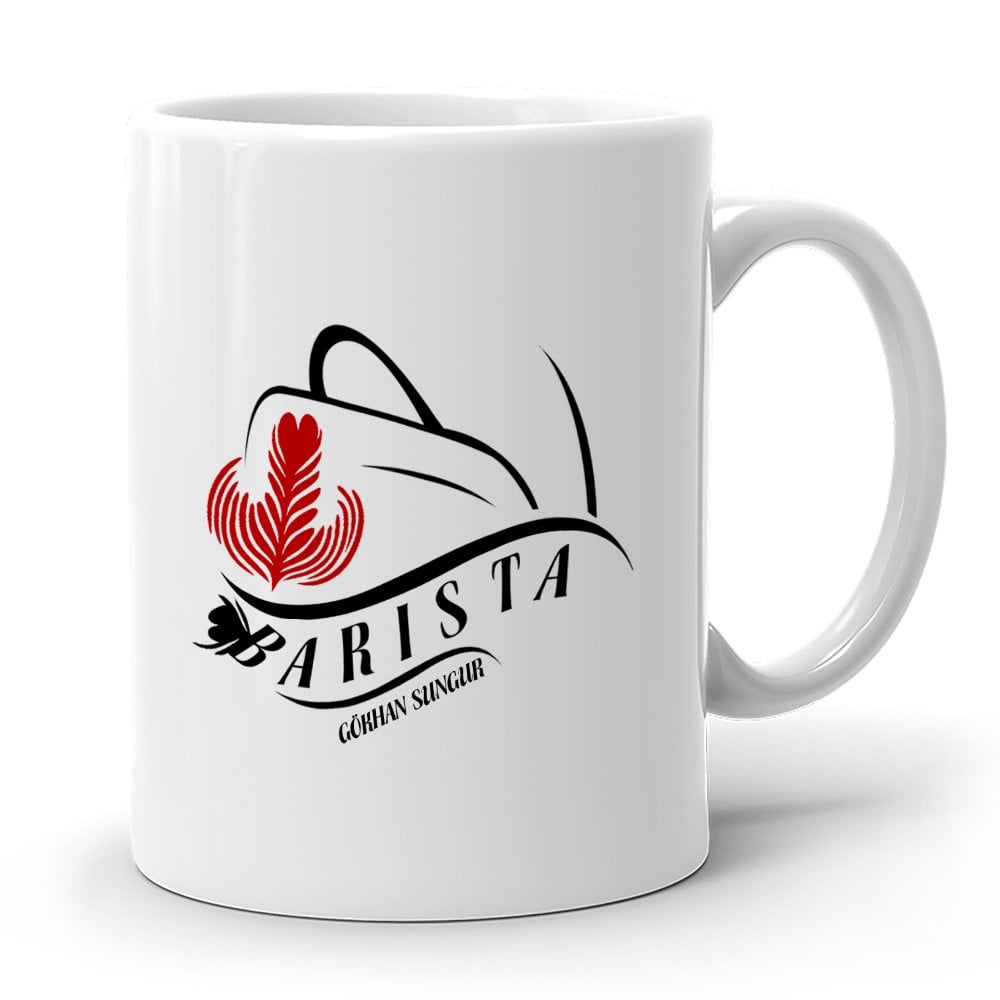 Kişiye Özel Mesleki Barista Tasarımlı Beyaz Kupa Bardak - 1