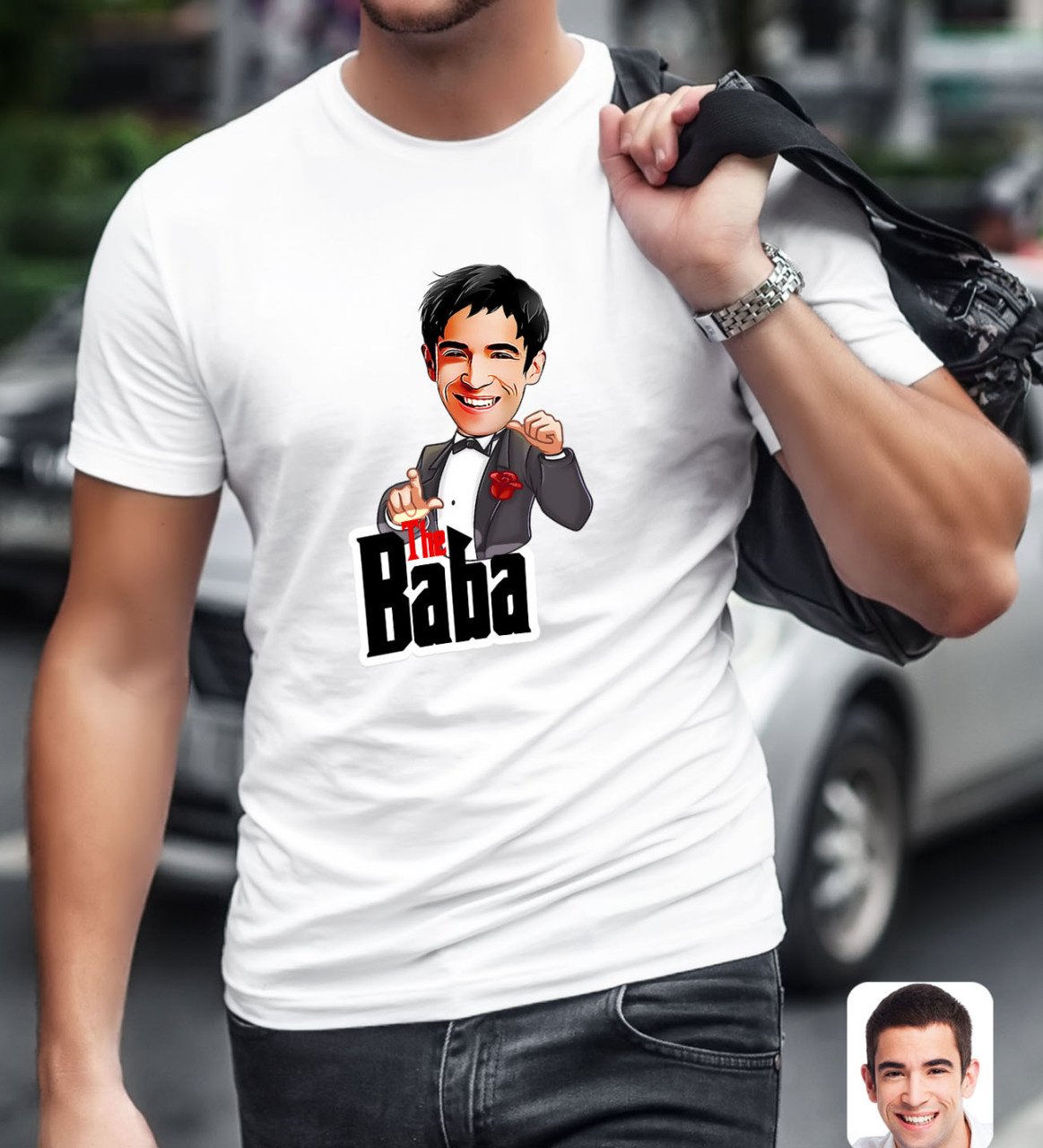 Kişiye Özel Godfather Baba Karikatürlü Beyaz T-Shirt-7