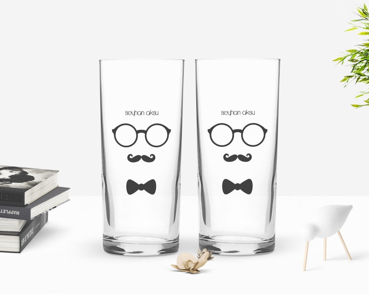 Kişiye Özel Renkli Baskılı İsimli Tasarımlı İkili Rakı Bardağı Seti-130