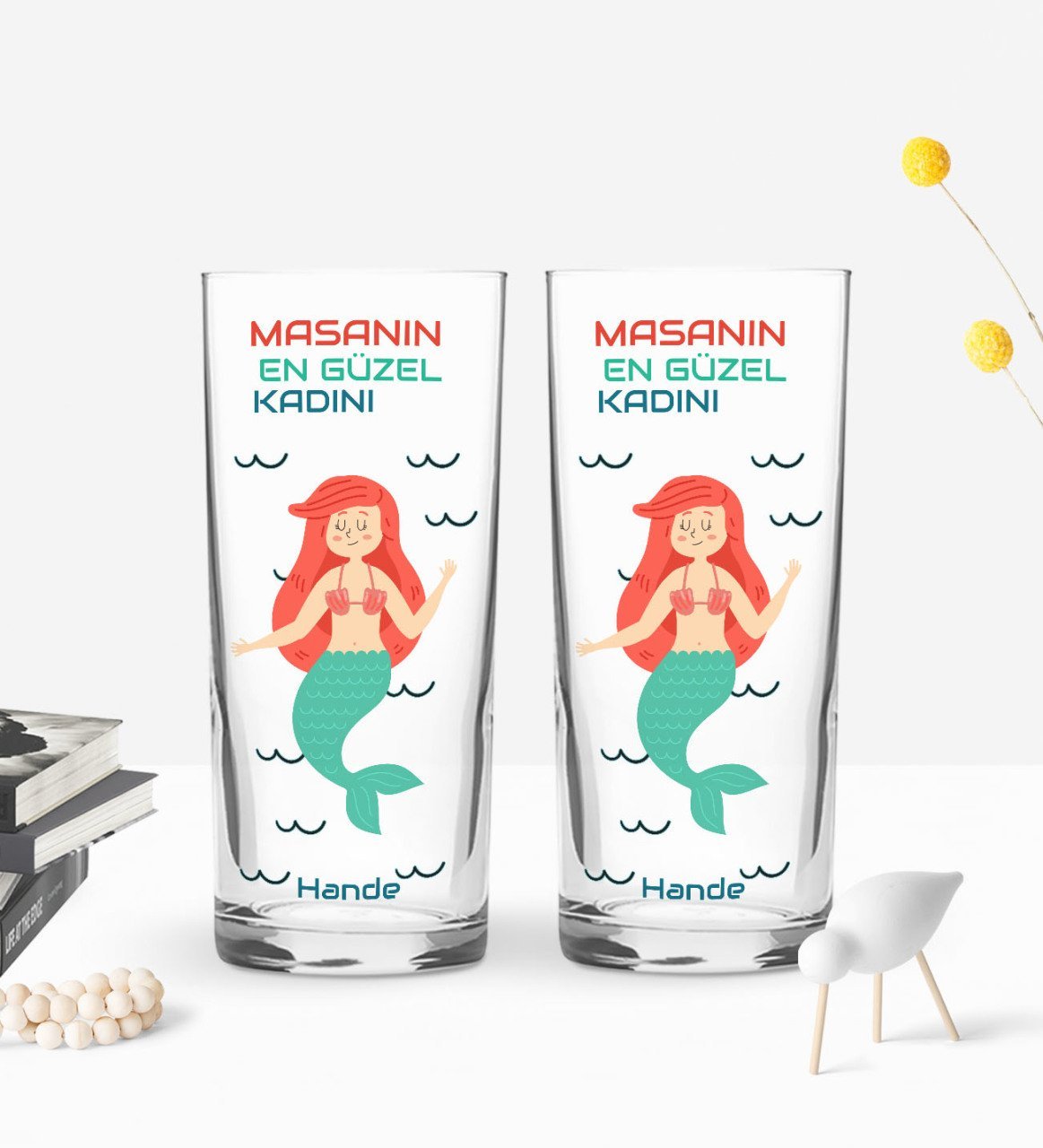 Kişiye Özel Renkli Baskılı Masanın En Güzel Kadını Tasarımlı İkili Rakı Bardağı Seti-1