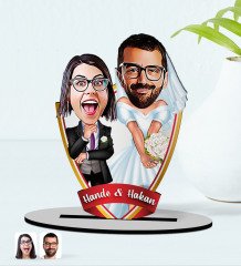 Kişiye Özel İsimli Sevgililer Karikatürlü Ahşap Biblo Model-16