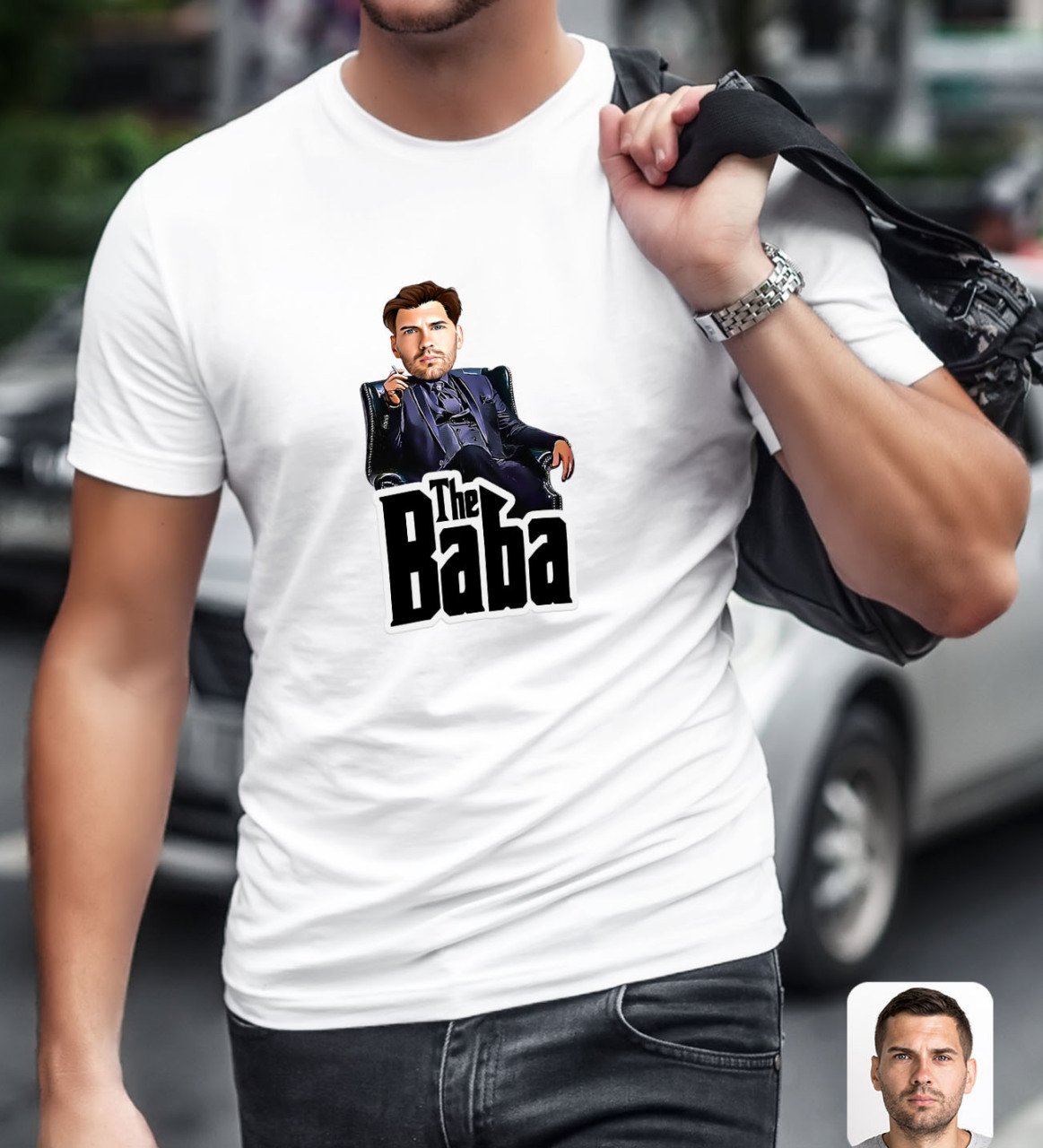 Kişiye Özel Godfather Baba Karikatürlü Beyaz T-Shirt-8