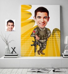 Kişiye Özel Asker Karikatür Kanvas Tablo (70 x 100 cm.) 2