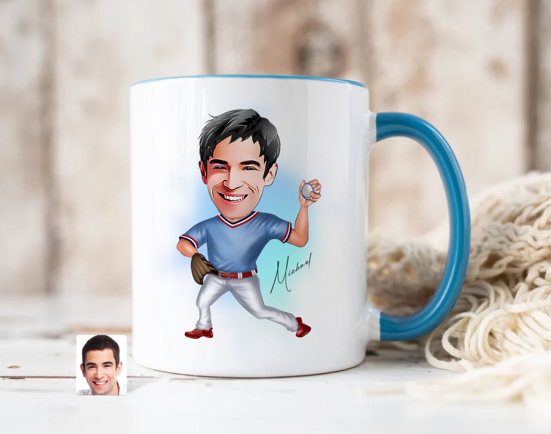 Bk Gift Kişiye Özel Beyzbol Karikatürlü Mavi Kupa Bardak-15, Sevgiliye Hediye, Arkadaşa Hediye