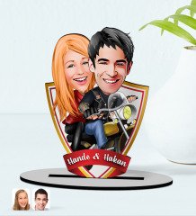 Kişiye Özel İsimli Sevgililer Karikatürlü Ahşap Biblo Model-17