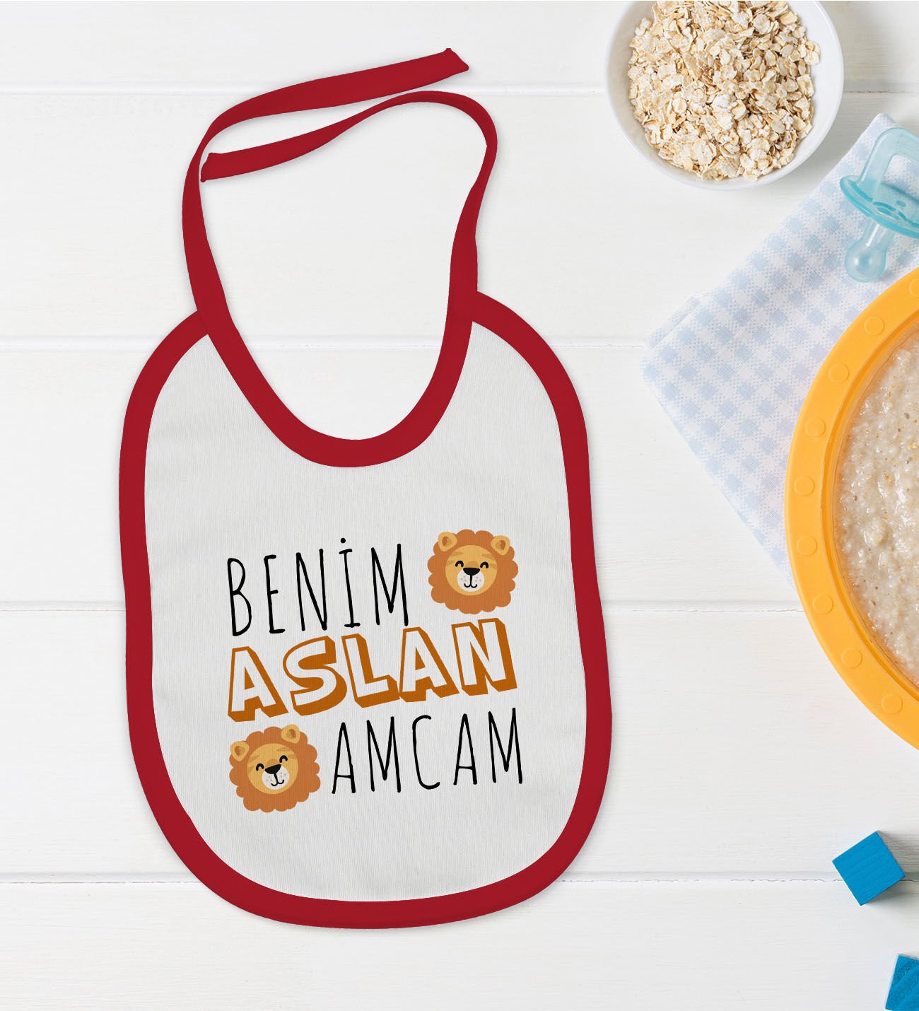BK Kids Aslan Amcam Tasarımlı Kırmızı Bebek Mama Önlüğü-1