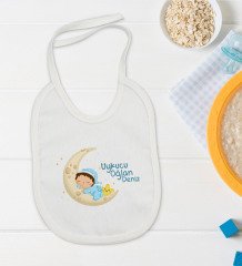 BK Kids Kişiye Özel Uykucu Oğlan Tasarımlı Bebek Body Zıbın ve Mama Önlüğü Hediye Seti - Model 1