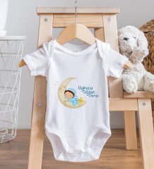 BK Kids Kişiye Özel Uykucu Oğlan Tasarımlı Bebek Body Zıbın ve Mama Önlüğü Hediye Seti - Model 1