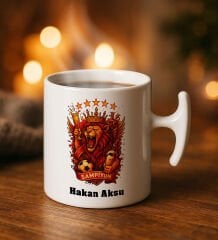 BK Gift Kişiye Özel İsimli Sarı Kırmızı Taraftar Tasarımlı Hammer Kulplu Beyaz Kupa Bardak-4, Arkadaşa Hediye, Sevgiliye Hediye, Taraftar Hediyesi