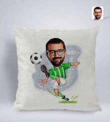 Kişiye Özel Yeşil Beyaz Futbolcu Karikatürlü Kare Araç Koltuk Yastığı-1