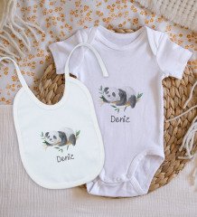 BK Kids Kişiye Özel İsimli Bebek Body Zıbın ve Mama Önlüğü Hediye Seti - Model 25