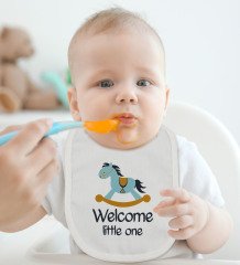 BK Kids Welcome Little One Tasarımlı Bebek Body Zıbın ve Mama Önlüğü Hediye Seti - Model 1