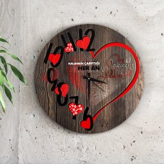 Kişiye Özel Kalbimin Çarptığı Her Dakika Tasarımlı Ahşap Duvar Saati (Model A6)