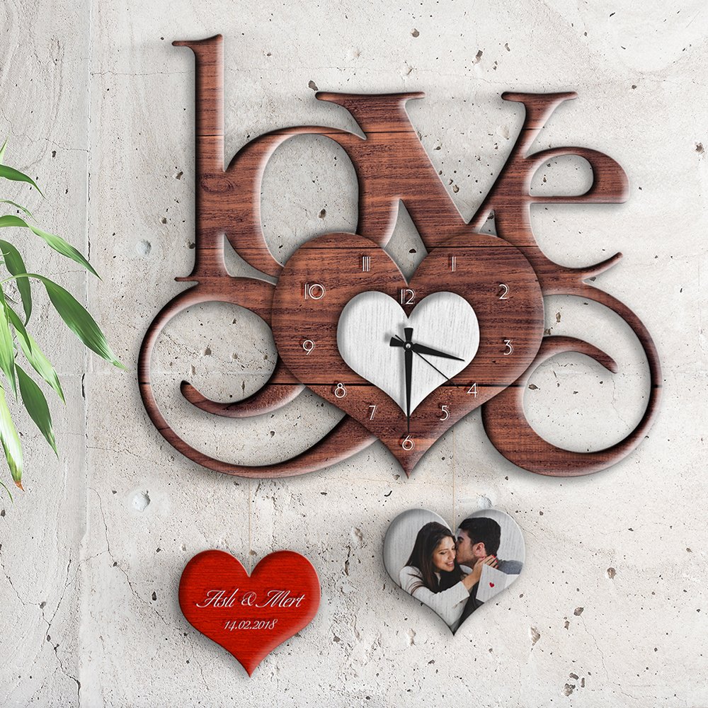 Kişiye Özel Love Tasarımlı Ahşap Duvar Saati - 12