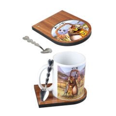 Metalli Kaşıklı Ahşap Kupa Altlığı - Parlak Kahverengi