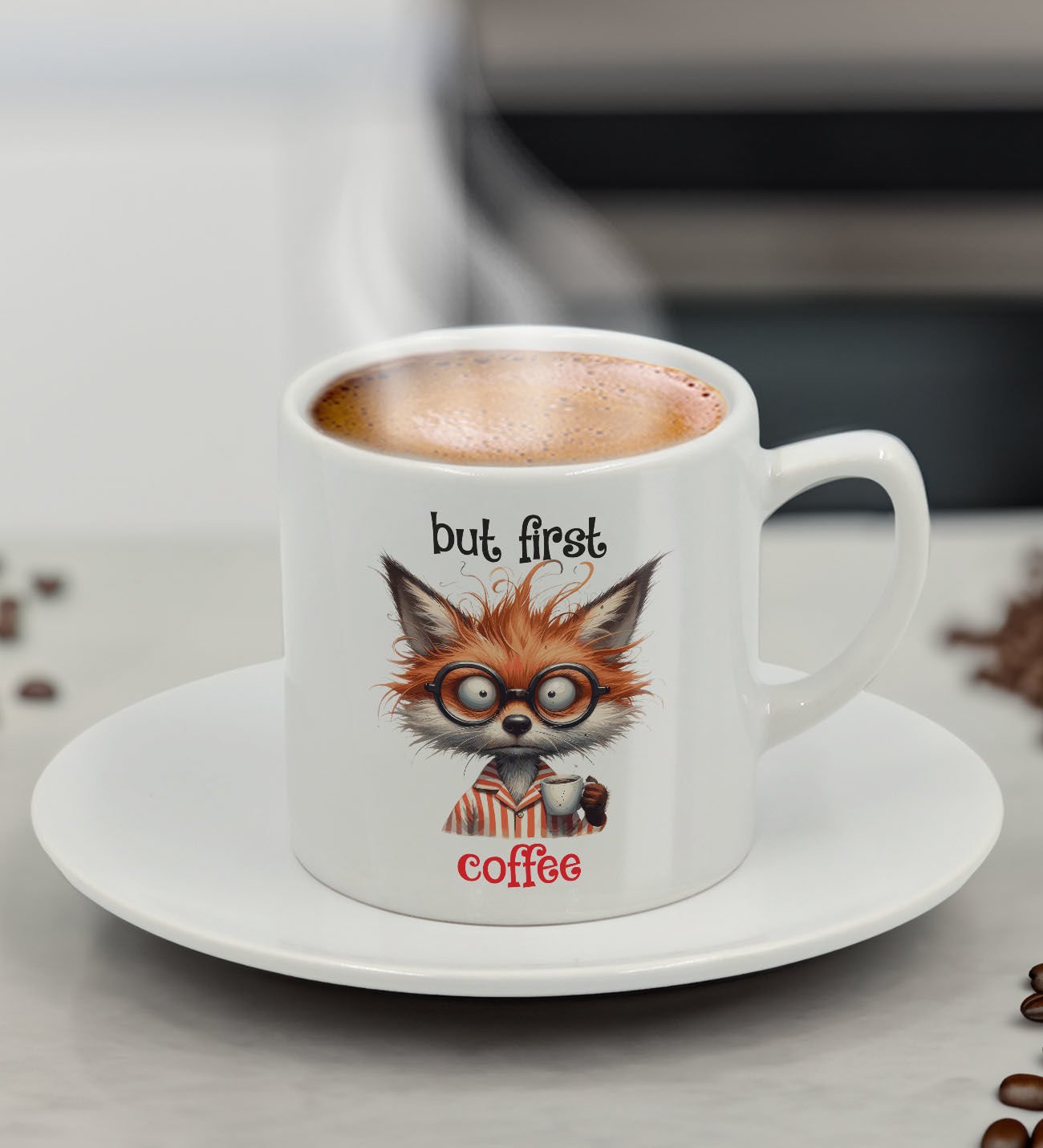 BK Gift Sevimli Çizim Önce Kahve Tasarımlı Türk Kahvesi Fincanı-3, Arkadaşa Hediye, Sevgiliye Hediye