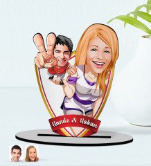 Kişiye Özel İsimli Sevgililer Karikatürlü Ahşap Biblo Model-30