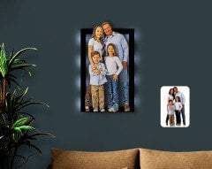 Kişiye Özel Tam Boy Aile Karikatürlü 3D Led Işıklı Ahşap Tablo-1