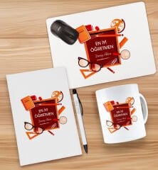 BK Gift Kişiye Özel İsimli Öğretmenler Günü Tasarımlı Defter, Tükenmez Kalem, Kupa ve Mousepad Hediye Seti - 17, Öğretmene Hediye, Öğretmenler Günü