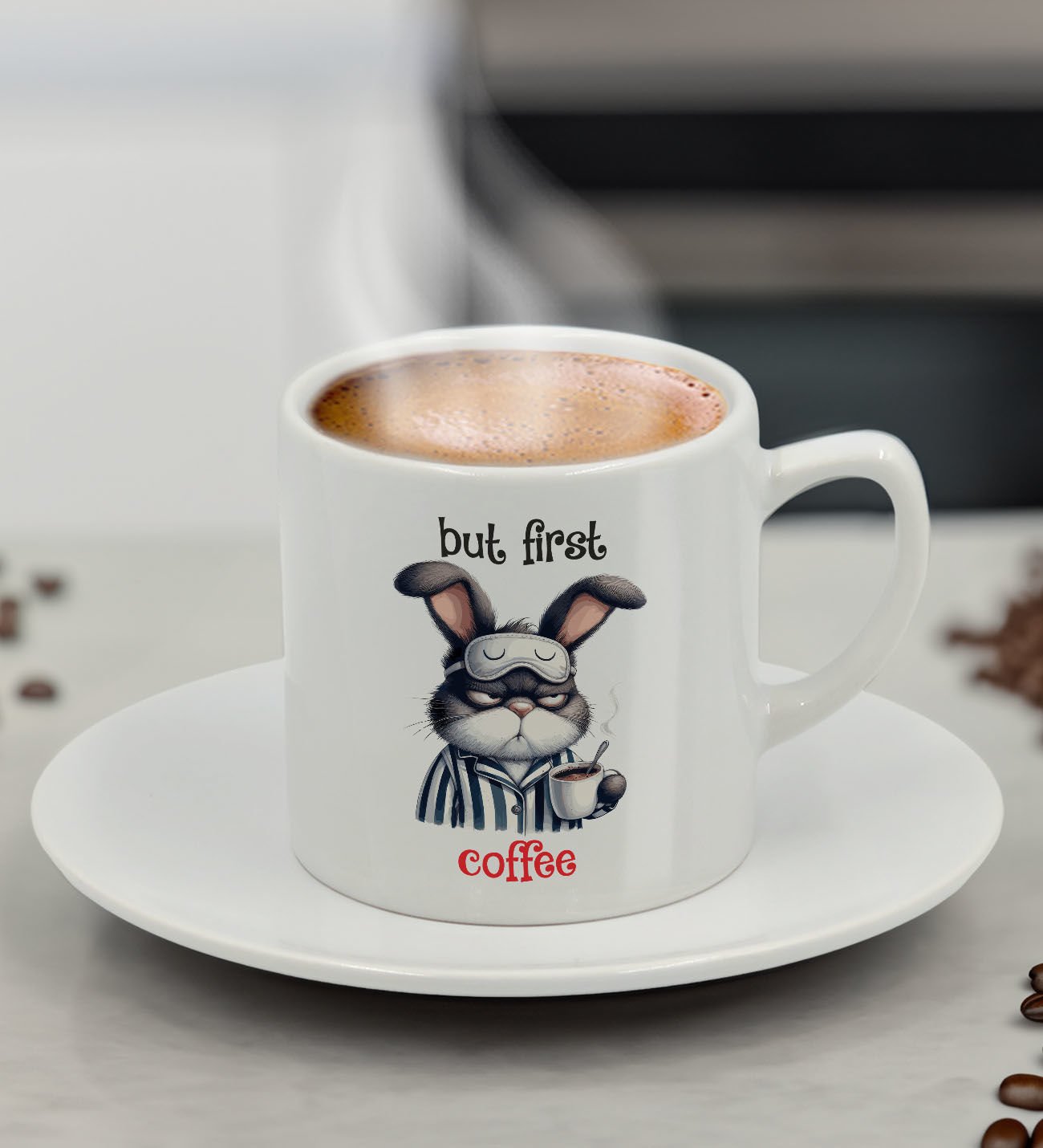 BK Gift Sevimli Çizim Önce Kahve Tasarımlı Türk Kahvesi Fincanı-4, Arkadaşa Hediye, Sevgiliye Hediye