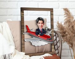 BK Gift Kişiye Özel Erkek Kabin Memuru Karikatürlü 3D Ahşap Tablo, Sevgiliye Hediye, Arkadaşa Hediye, Yıl Dönümü Hediyesi, Doğum Günü Hediyesi-1