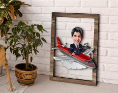 BK Gift Kişiye Özel Erkek Kabin Memuru Karikatürlü 3D Ahşap Tablo, Sevgiliye Hediye, Arkadaşa Hediye, Yıl Dönümü Hediyesi, Doğum Günü Hediyesi-1