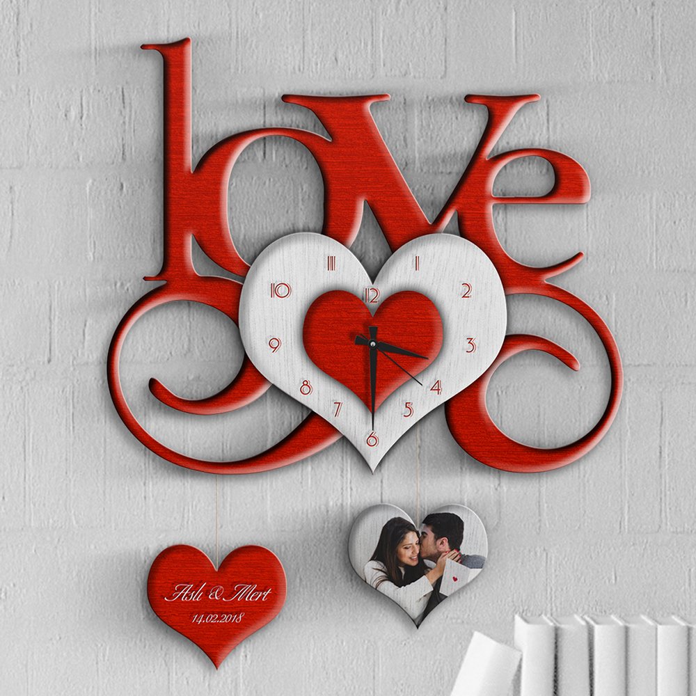 Kişiye Özel Love Tasarımlı Ahşap Duvar Saati - 15