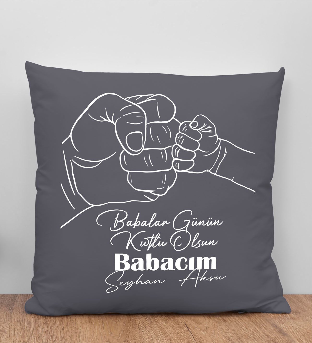 BK Gift Kişiye Özel İsimli Babalar Günü Tasarımlı Gri Kırlent Yastık-8, Babaya Hediye, Ev Dekorasyonu, Babalar Günü Hediyesi