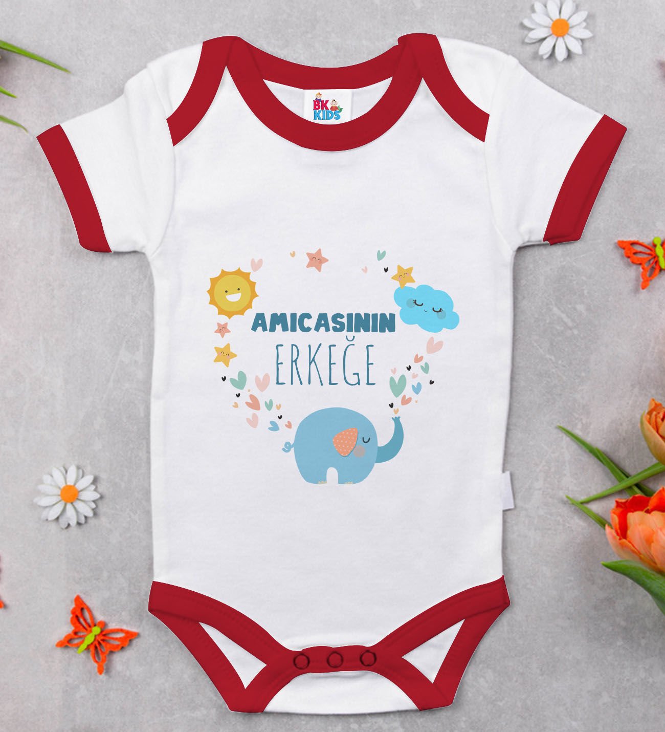 BK Kids Amıcasının Erkeğe Tasarımlı Kırmızı Bebek Body Zıbın-1