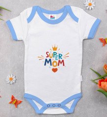 BK Kids Super Mom Tasarımlı Mavi Bebek Body Zıbın-1