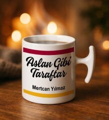 BK Gift Kişiye Özel İsimli Sarı Kırmızı Taraftar Tasarımlı Hammer Kulplu Beyaz Kupa Bardak-8, Arkadaşa Hediye, Sevgiliye Hediye, Taraftar Hediyesi