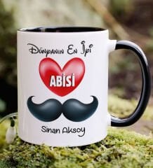BK Gift Kişiye Özel Dünyanın En İyi Abisi Tasarımlı Siyah Kupa Bardak, Doğum Günü Hediyesi