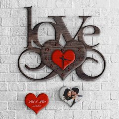 Kişiye Özel Love Tasarımlı Ahşap Duvar Saati - 16