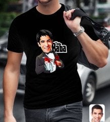 Kişiye Özel Godfather Baba Karikatürlü Siyah T-Shirt-5