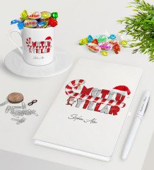 Kişiye Özel Yılbaşı Mutlu Yıllar Beyaz Defter Kalem Türk Kahvesi Fincanı ve Haribo Şeker Hediye Seti-2
