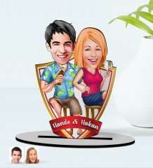 Kişiye Özel İsimli Sevgililer Karikatürlü Ahşap Biblo Model-51